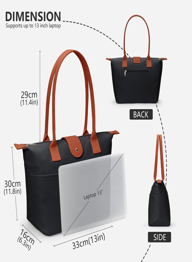 DIXEIGHT Nylon Tote Bag Women Zipper Shoulder Purse Large Hobo Top Handle Foldable Handbags for Work Travel Shopping, Black - Image 4